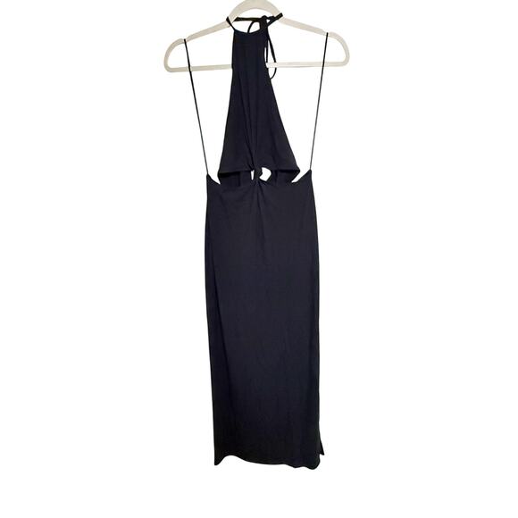 Abercrombie & Fitch Knot Front Halter Cut Out Maxi Dress Black Size Medium NEW - Picture 2 of 7